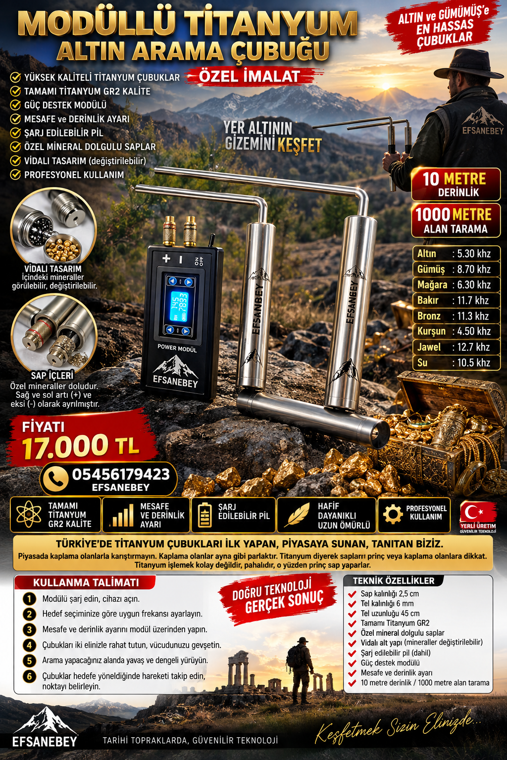 MODÜLLÜ TİTANYUM ALTIN ARAMA ÇUBUĞU - Görsel 2